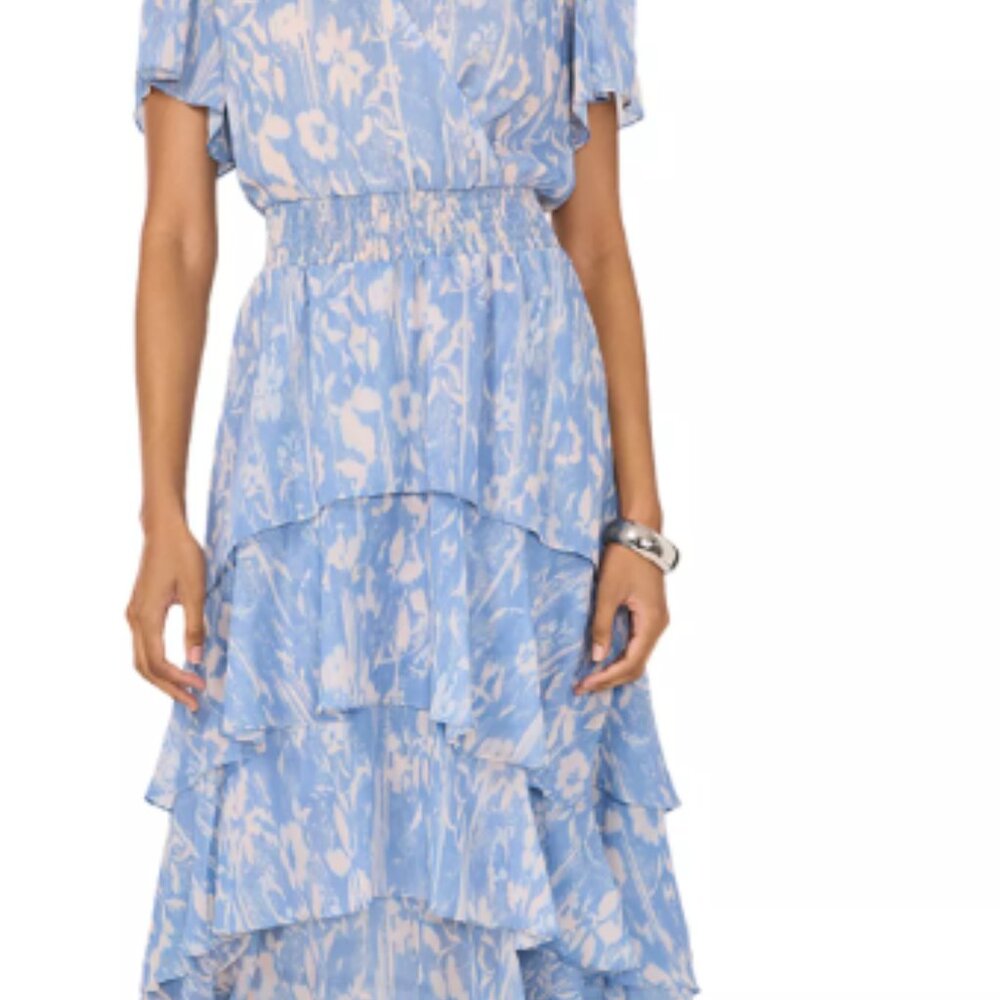 Vince Camuto Crossover Flutter Sleeve Tiered Dress